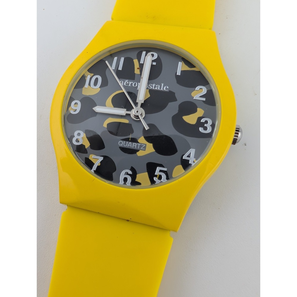 Aeropostale Kids Watch Leopard Dial Yellow Silicone Band- New Battery